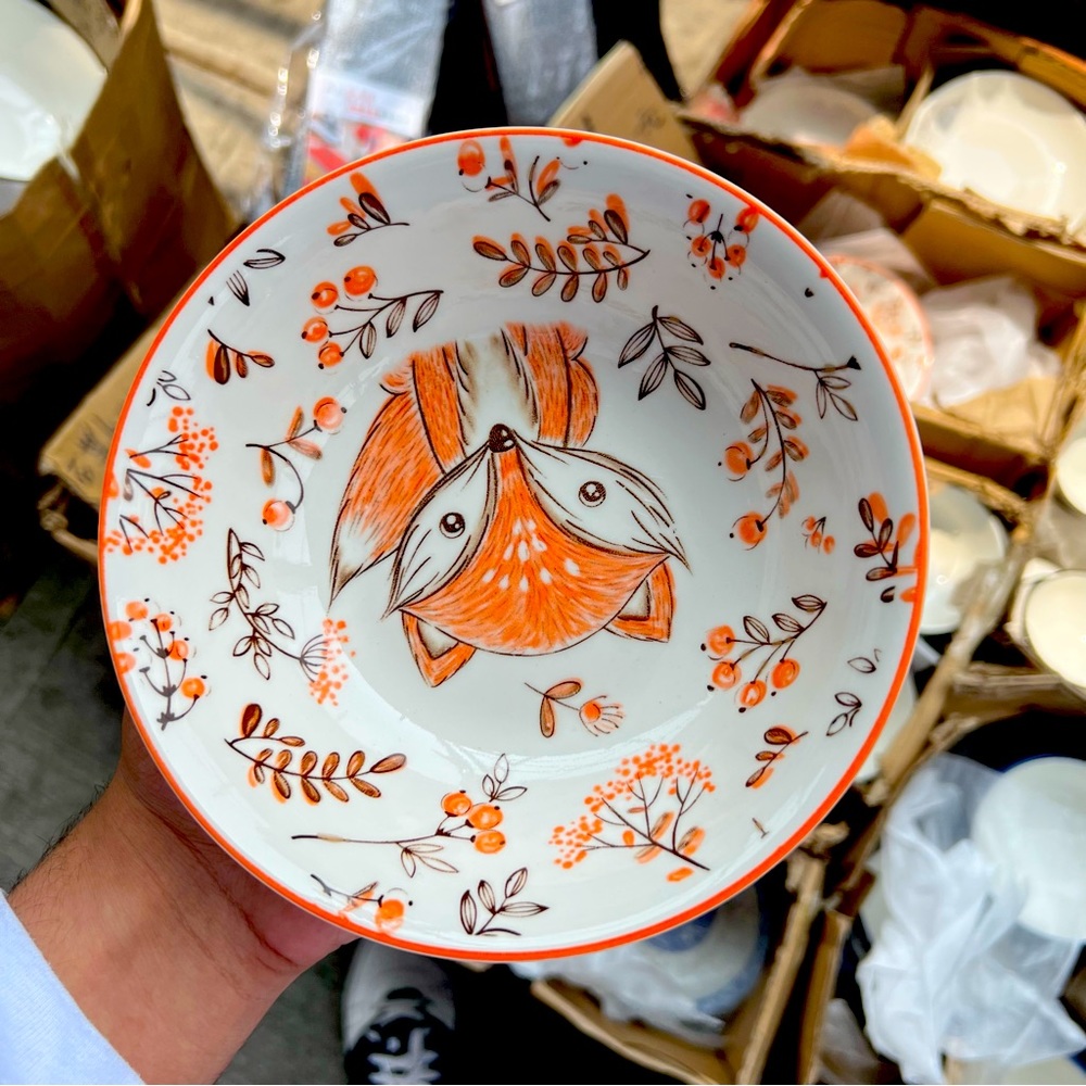 5pc Japanese Cute Fox Ceramic Home Kitchen Restaurant Tableware Rice Sou…